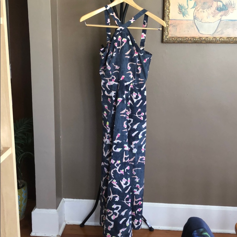 Maxi dress blue pink pattern adjustable straps